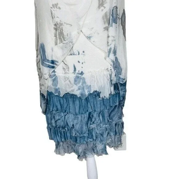 OBSESSION Milan London PARIS 8906M TIE DYE TIERED SILK DRESS DENIM Size Small - Picture 5 of 7